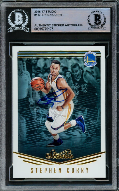 Stephen Curry Autographed 2016-17 Panini Studio Card #1 Golden State Warriors Beckett BAS #15779175