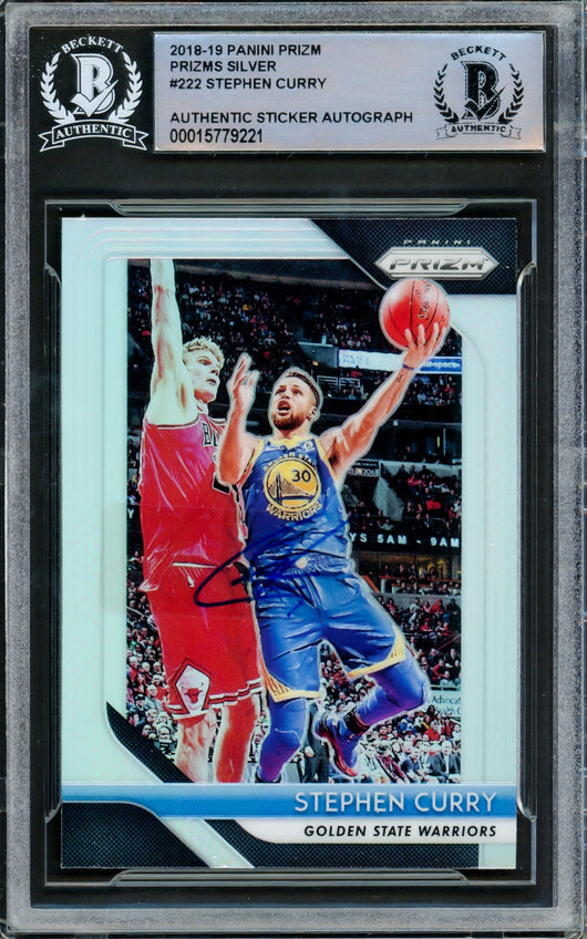 Stephen Curry Autographed 2018-19 Panini Silver Prizm Card #222 Golden State Warriors Beckett BAS #15779221