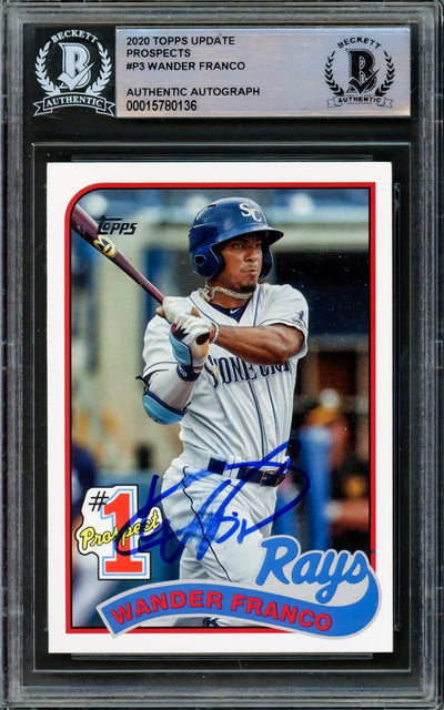 Wander Franco Autographed 2020 Topps Update Prospect Rookie Card #P-3 Tampa Bay Rays (Smudged) Beckett BAS #15780136