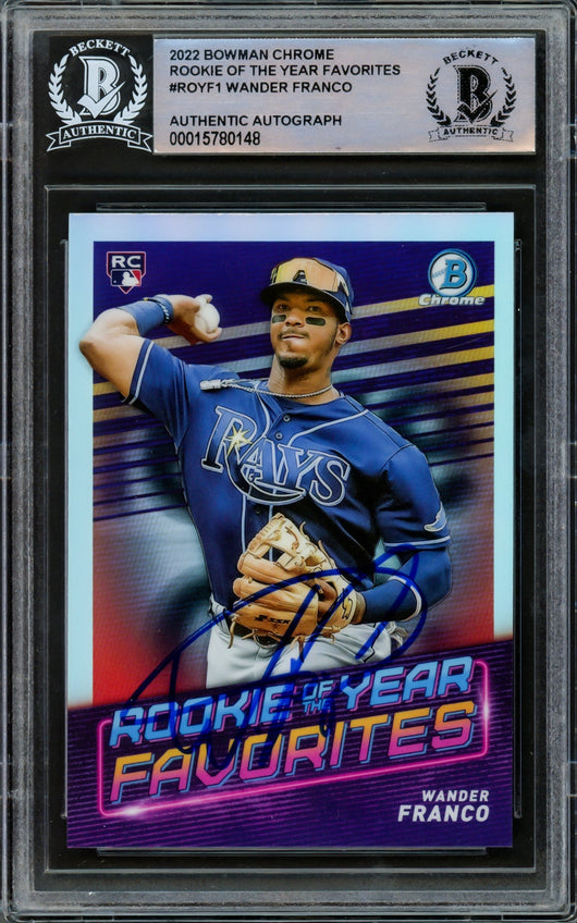 Wander Franco Autographed 2022 Bowman Chrome ROY Favorite Rookie Card #ROYF1 Tampa Bay Rays Beckett BAS #15780148