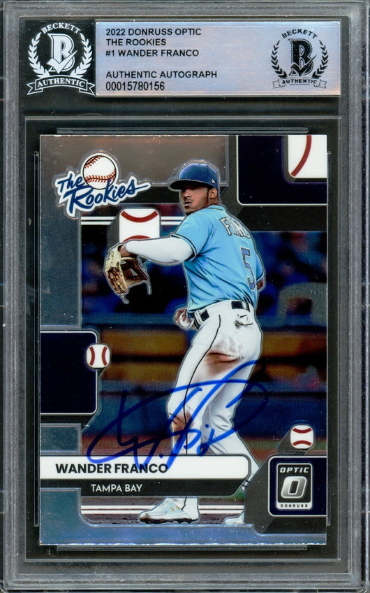 Wander Franco Autographed 2022 Donruss Optic The Rookies Rookie Card #TR1 Tampa Bay Rays Beckett BAS #15780156