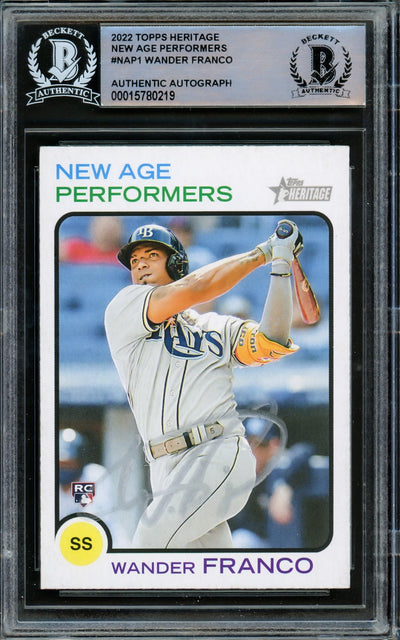 Wander Franco Autographed 2022 Topps Heritage New Age Performers Rookie Card #NAP1 Tampa Bay Rays (Light) Beckett BAS #15780219