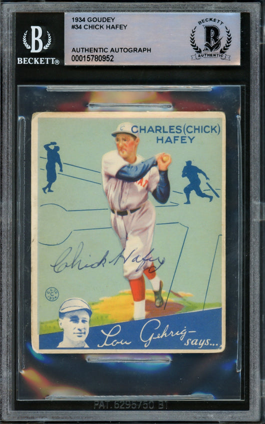 Chick Hafey Autographed 1934 Goudey Rookie Card #34 Cincinnati Reds Beckett BAS #15780952
