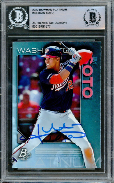 Juan Soto Autographed 2020 Bowman Platinum Card #83 Washington Nationals Beckett BAS #15781577