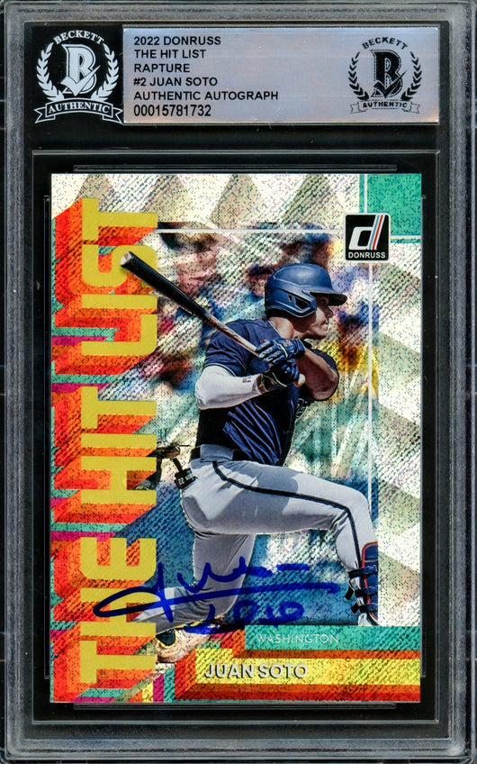 Juan Soto Autographed 2022 Donruss The Hit List Rapture Card #THL-2 Washington Nationals Beckett BAS #15781732