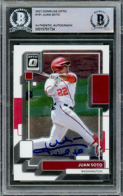 Juan Soto Autographed 2021 Donruss Optic Card #191 Washington Nationals Beckett BAS #15781734
