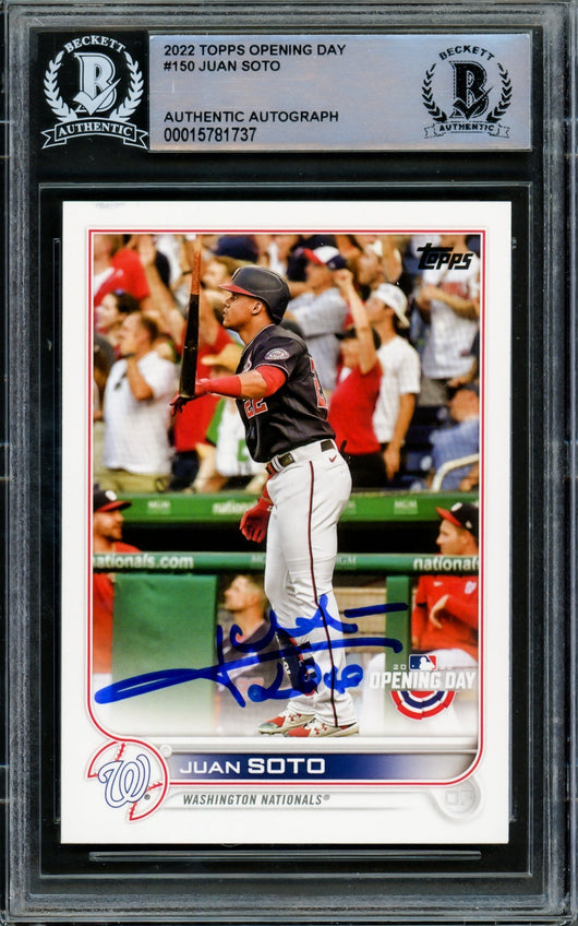 Juan Soto Autographed 2022 Topps Opening Day Card #150 Washington Nationals Beckett BAS #15781737