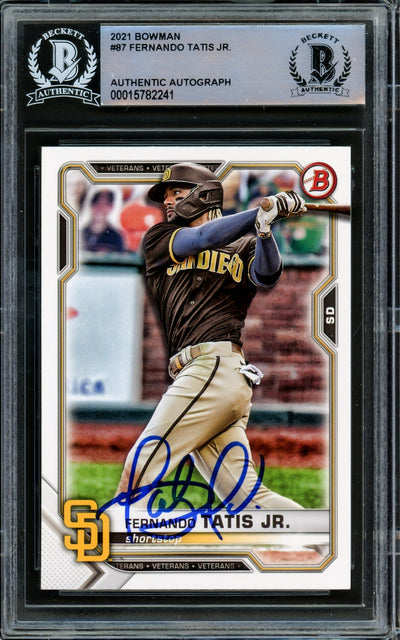 Fernando Tatis Jr. Autographed 2021 Bowman Card #87 San Diego Padres Beckett BAS #15782241