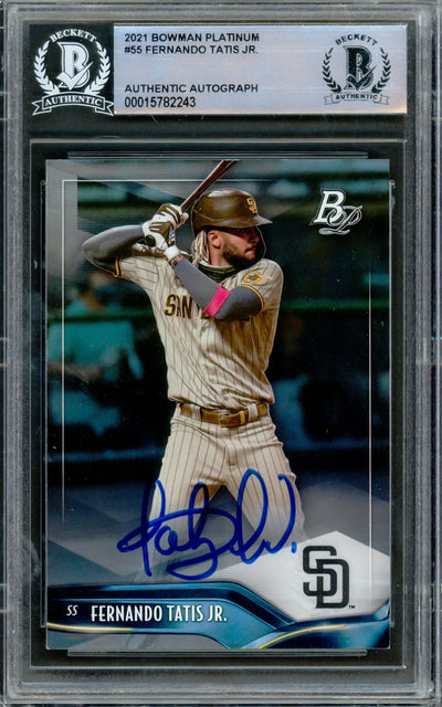 Fernando Tatis Jr. Autographed 2021 Bowman Platinum Card #55 San Diego Padres Beckett BAS #15782243