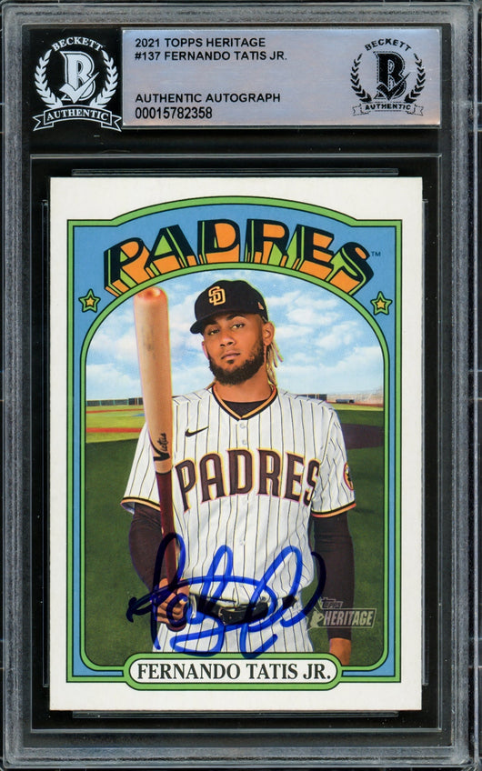 Fernando Tatis Jr. Autographed 2021 Topps Heritage Card #137 San Diego Padres Beckett BAS #15782358