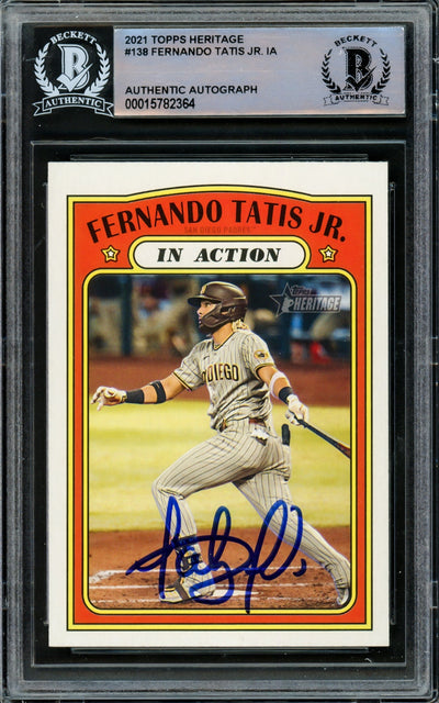 Fernando Tatis Jr. Autographed 2021 Topps Heritage Card #138 San Diego Padres Beckett BAS #15782364