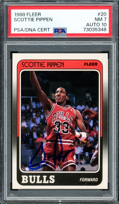 Scottie Pippen Autographed 1988 Fleer Rookie Card #20 Chicago Bulls PSA 7 Auto Grade Gem Mint 10 PSA/DNA #73035348