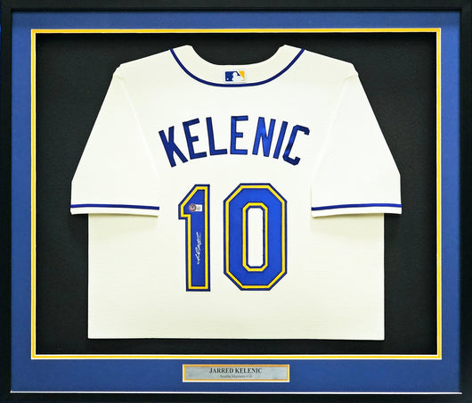 Seattle Mariners Jarred Kelenic Autographed Framed Cream Nike Jersey Beckett BAS Witness Stock #215855