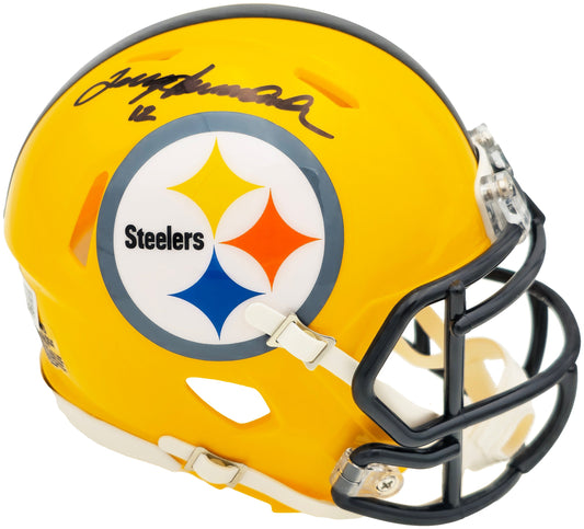 Terry Bradshaw Autographed Pittsburgh Steelers Yellow Speed Mini Helmet Beckett BAS Witness