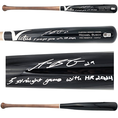Michael Busch Autographed Black Victus Player Model Baseball Bat Chicago Cubs "5 Straight Games With HR 2024" Beckett BAS Witness