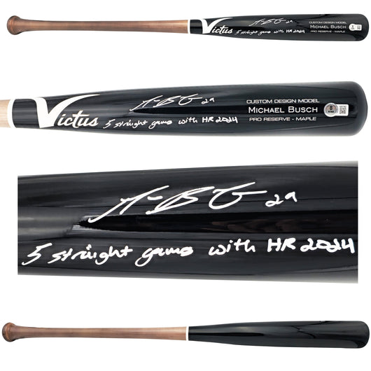 Michael Busch Autographed Black Victus Player Model Baseball Bat Chicago Cubs "5 Straight Games With HR 2024" Beckett BAS Witness