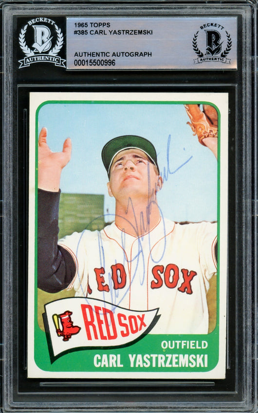 Carl Yastrzemski Autographed 1965 Topps Card #385 Boston Red Sox Vintage Signature Beckett BAS #15500996