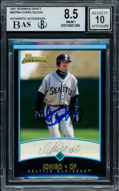 Ichiro Suzuki Autographed 2001 Bowman Draft Picks Rookie Card #BDP84 Seattle Mariners BGS 8.5 Auto Grade Gem Mint 10 Beckett BAS Stock #216428