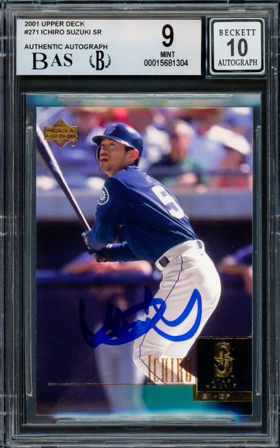 Ichiro Suzuki Autographed 2001 Upper Deck Rookie Card #271 Seattle Mariners BGS 9 Auto Grade Gem Mint 10 Beckett BAS Stock #216438