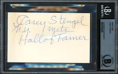 Casey Stengel Autographed 3x5 Index Card New York Mets "Hall of Famer" Beckett BAS #15502250