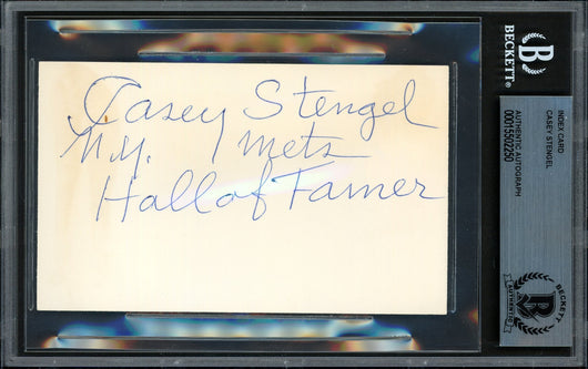 Casey Stengel Autographed 3x5 Index Card New York Mets "Hall of Famer" Beckett BAS #15502250