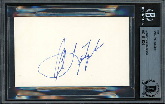 Carl Yastrzemski Autographed 3x5 Cut Signature Boston Red Sox Beckett BAS #14613350
