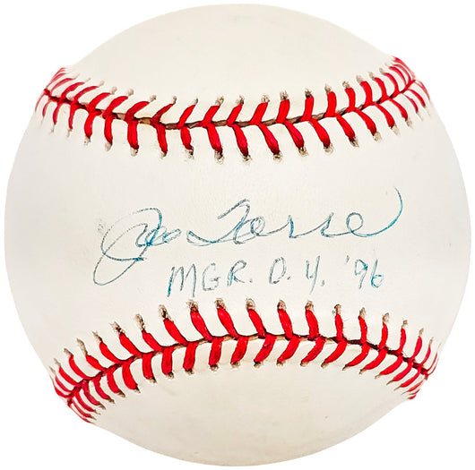Joe Torre Autographed Official 1996 World Series Logo Baseball New York Yankees "Mgr. O.Y. 96" Beckett BAS #BH038090