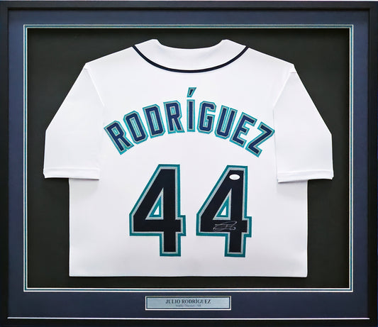 Seattle Mariners Julio Rodriguez Autographed Framed White Jersey JSA Stock #218627