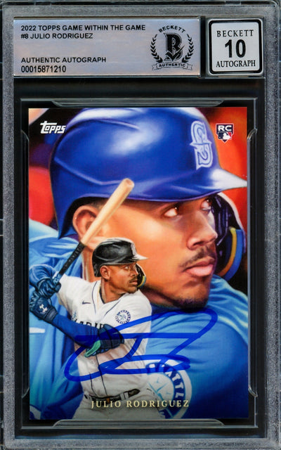 Julio Rodriguez Autographed 2022 Topps Game Within The Game Rookie Card #8 Seattle Mariners Auto Grade Gem Mint 10 Beckett BAS Stock #218641