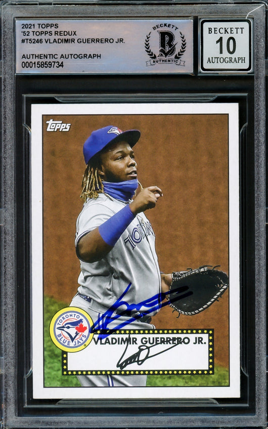 Vladimir Guerrero Jr. Autographed 2021 Topps 1952 Redux Card #T52-46 Toronto Blue Jays Auto Grade Gem Mint 10 Beckett BAS Stock #218654