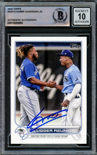 Vladimir Guerrero Jr. Autographed 2022 Topps Card #329 Toronto Blue Jays Auto Grade Gem Mint 10 Beckett BAS Stock #218656