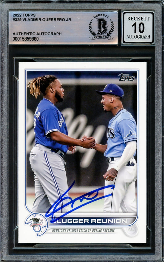 Vladimir Guerrero Jr. Autographed 2022 Topps Card #329 Toronto Blue Jays Auto Grade Gem Mint 10 Beckett BAS Stock #218656