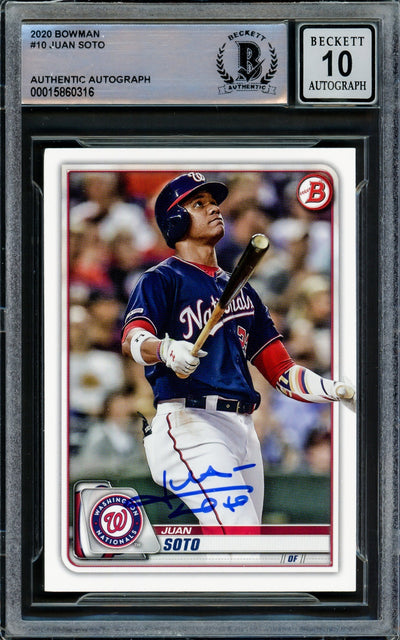 Juan Soto Autographed 2020 Bowman Card #10 Washington Nationals Auto Grade Gem Mint 10 Beckett BAS Stock #218667