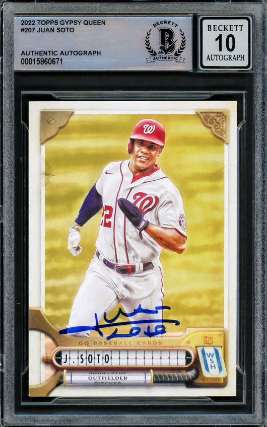 Juan Soto Autographed 2022 Topps Gypsy Queen Card #207 Washington Nationals Auto Grade Gem Mint 10 Beckett BAS Stock #218675