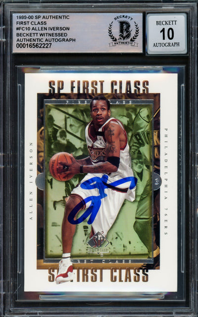 Allen Iverson Autographed 1999-00 SP Authentic First Class Card #FC10 Philadelphia 76ers Auto Grade Gem Mint 10 Beckett BAS Witnessed #16562227
