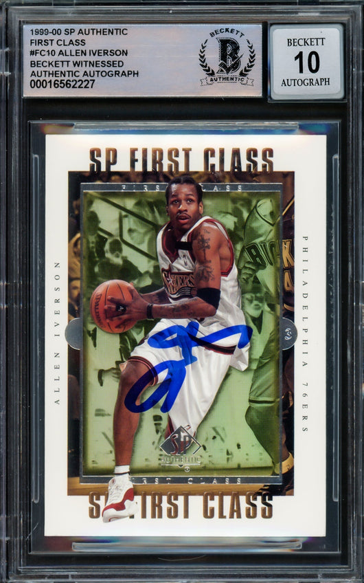 Allen Iverson Autographed 1999-00 SP Authentic First Class Card #FC10 Philadelphia 76ers Auto Grade Gem Mint 10 Beckett BAS Witnessed #16562227