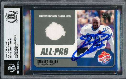 Emmitt Smith Autographed 2000 Topps Pro Bowl Jerseys Card #ESRB Dallas Cowboys With Pro Bowl Game Used Patch Beckett BAS #16900953