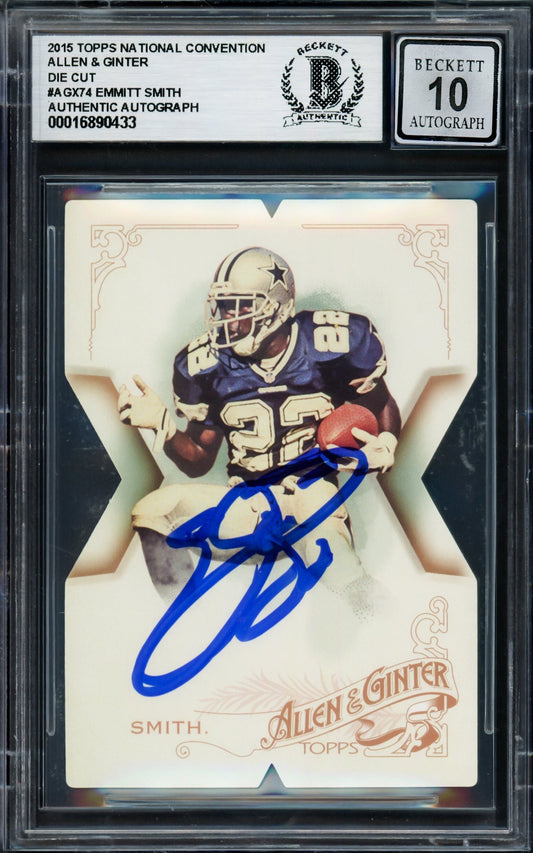 Emmitt Smith Autographed 2015 Topps National Convention Allen & Ginter Die Cut Card #AGX-74 Dallas Cowboys Auto Grade Gem Mint 10 Beckett BAS #16890433