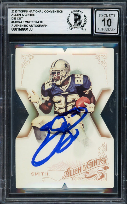Emmitt Smith Autographed 2015 Topps National Convention Allen & Ginter Die Cut Card #AGX-74 Dallas Cowboys Auto Grade Gem Mint 10 Beckett BAS #16890433