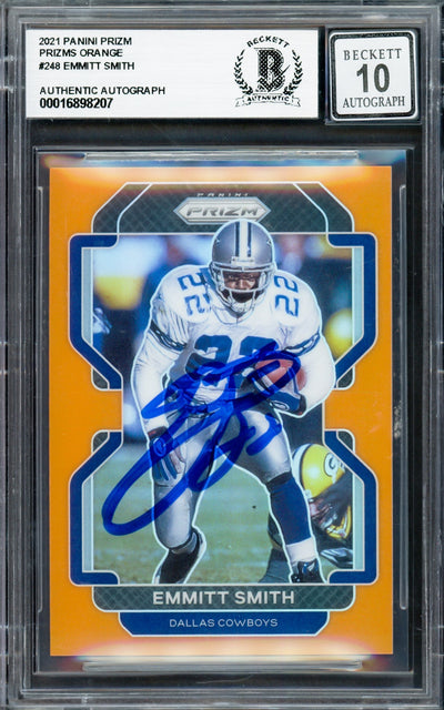 Emmitt Smith Autographed 2021 Panini Prizm Prizms Orange Card #248 Dallas Cowboys Auto Grade Gem Mint 10 #216/249 Beckett BAS #16898207