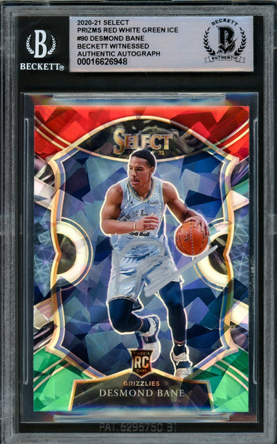 Desmond Bane Autographed 2020-21 Select Prizms Red White Green Ice Rookie Card #90 Memphis Grizzlies Beckett BAS Witnessed #16626948