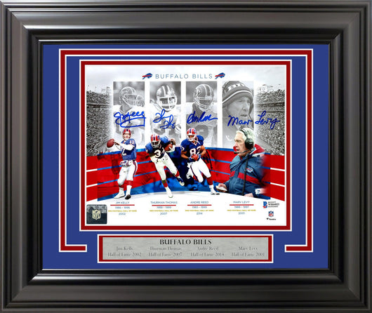 Buffalo Bills Hall Of Famers Autographed Framed 8x10 Photo With 4 Signatures Including Jim Kelly & 3 Others Beckett BAS Stock #209407