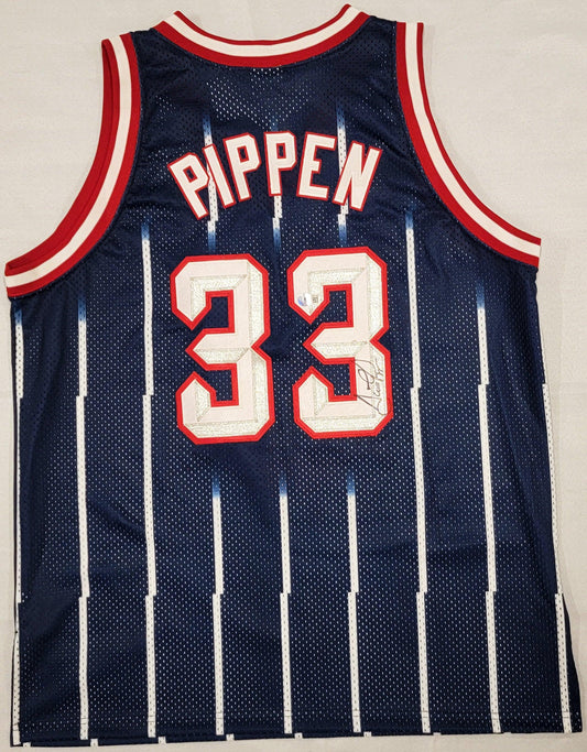 Houston Rockets Scottie Pippen Autographed Blue Authentic Starter Jersey Size 52 Beckett BAS #BF24924