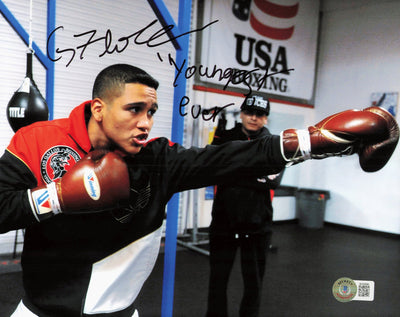 Gabriel Flores Jr. Autographed 8x10 Photo "Youngest Ever" Beckett BAS QR #BH29086