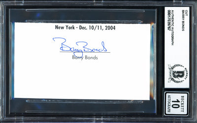 Barry Bonds Autographed 2"x3.5" Cut Signature San Francisco Giants Auto Grade Gem Mint 10 Full Name Beckett BAS