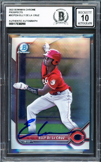 Elly De La Cruz Autographed 2022 Bowman Chrome Prospects Rookie Card #BCP224 Cincinnati Reds Auto Grade Gem Mint 10 Beckett BAS