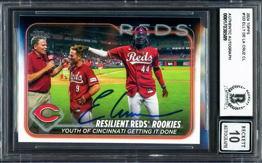 Elly De La Cruz Autographed 2024 Topps Rookie Card #133 Cincinnati Reds Auto Grade Gem Mint 10 Beckett BAS