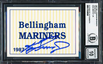 Ken Griffey Jr. Autographed 1987 International Header Rookie Card Bellingham Mariners Auto Grade Gem Mint 10 Beckett BAS