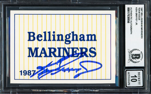 Ken Griffey Jr. Autographed 1987 International Header Rookie Card Bellingham Mariners Auto Grade Gem Mint 10 Beckett BAS