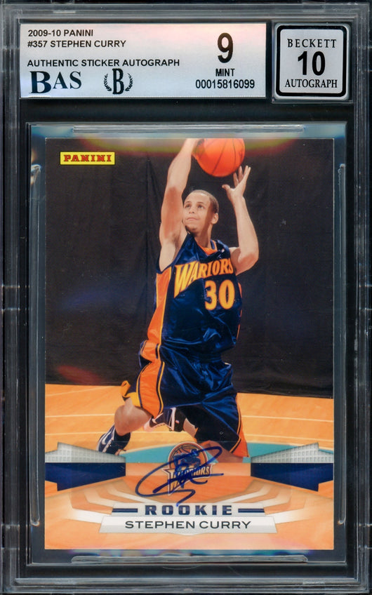 Stephen Curry Autographed 2009-10 Panini Rookie Card #357 Golden State Warriors BGS 9 Auto Grade Gem Mint 10 Beckett BAS #15816099